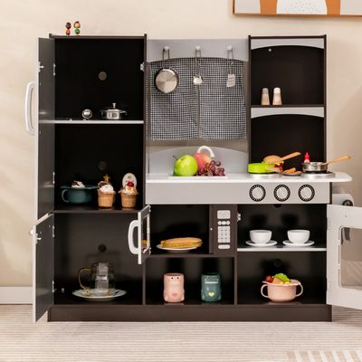 Kinderkeuken met Koelkast Houten Speelkeuken Incl. Speelaccessoires voor Kinderen Vanaf 3 Jaar Bruin 97 x 30 x 95cm