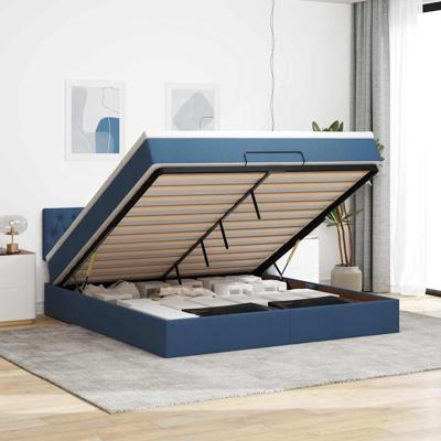 Ottoman bed met matras en LED's 160x200cm stof blauw