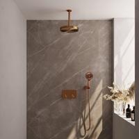 BRAUER Stripe Thermostatische Inbouw Regendouche - drukknoppen - SET 30 - 25cm douchekop - plafondarm - 3-standen handdouche - doucheslang - wandaansluitbocht - koper geborsteld PVD 5-GK-423