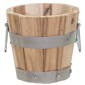 Plantenbak/bloempot - Barrel - hout - hendels - D15 x H14 cm