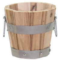 Plantenbak/bloempot - Barrel - hout - hendels - D15 x H14 cm