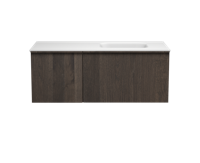 Balmani Forma zwevend badkamermeubel 120 x 55,5 cm gerookt eiken met Tablo Arcatto asymmetrisch rechtse wastafel in matte Solid Surface