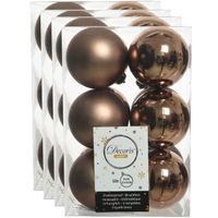 48x stuks kunststof kerstballen walnoot bruin 6 cm glans/mat - thumbnail