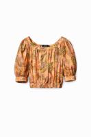 Tropische cropped blouse - ORANGE - L - thumbnail