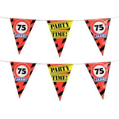 75 jaar verjaardag vlaggenlijn - 2x - 10 meter - stopborden - plastic