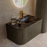 Badmeubel Mondiaz Kurve-Dlux | 75 cm cm | Meubelkleur Shadow | Wastafelkleur Lava | Solid surface | Wasbak rechter zijde spoelbak | 1 kraangat