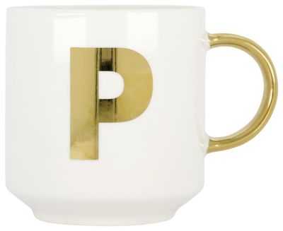 HEMA Mok Aardewerk Wit/goud 350 Ml - P