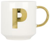 HEMA Mok Aardewerk Wit/goud 350 Ml - P - thumbnail