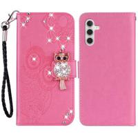 Samsung Galaxy A55 Uil Strass Portemonnee Hoesje - Hot Pink