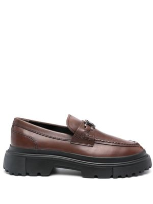 Hogan mocassins H619 en cuir à plaque logo - Marron