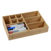 Pennenbak bureau sorteer organizer - 9-vaks bakje - 33 x 21 cm - bamboe - thumbnail