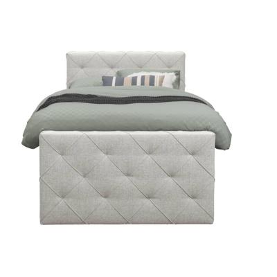 Leen Bakker - Boxspring Met Voetbord Liv Geruit - Ecru - 120x200 Cm - Vierkante Poot - Stof - Crème