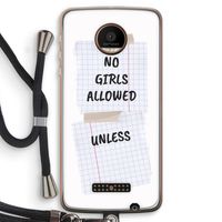 No Girls Allowed Unless: Motorola Moto Z Force Transparant Hoesje met koord