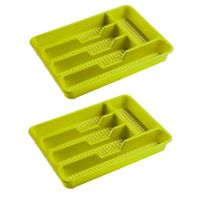 2x stuks bestekbakken/bestekhouders 5-vaks lime groen 34 x 25 x 4 cm