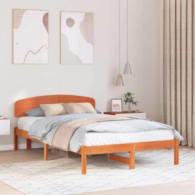 Bedframe met hoofdeinde Bruin 135 x 190 cm Massief grenenhout
