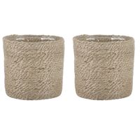 2x stuks naturel rotan planten pot mand van gedraaid jute/riet H16 en D16 cm