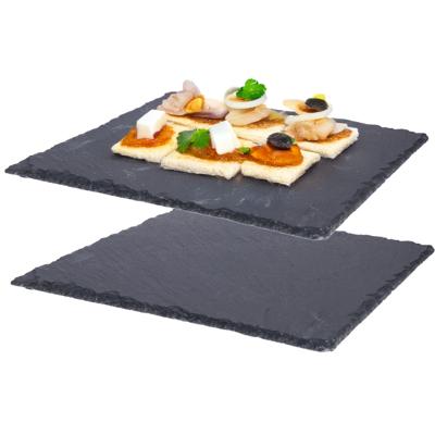 Set van 2x stuks leisteen serveerplank voor voedsel en hapjes 25 x 25 cm