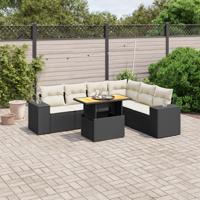 7-delige Loungeset met kussens poly rattan zwart