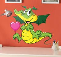 Sticker kinderkamer draak hartje ballon