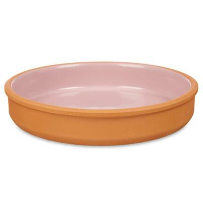 Tapas serveerschaal - terracotta - roze - D23 x H4 cm - hapjes serveren - ovenschaal - rond