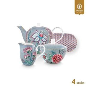 Pip Studio Theeset - Flower Festival - Blauw - Set van 4