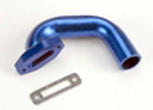 Exhaust header, perfect-fit for n. 4-tec, n. rustler/sport (blue-anodized, aluminum)/header gasket (for side exhaust engines only)