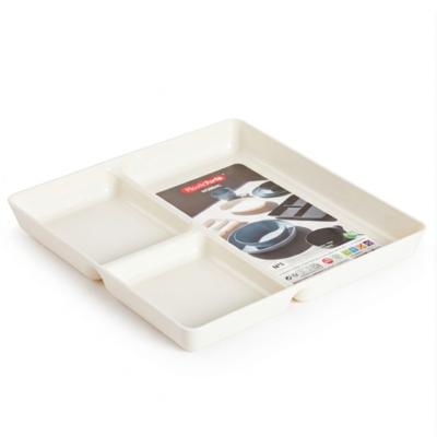 Plasticforte Vakjesborden - 1x stuks - ivoor wit - gourmetbord - 3-vaks - kunststof - 24 x 24 cm