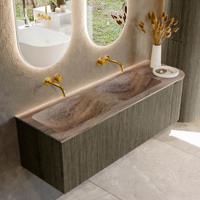 Badmeubel Mondiaz Kurve-Dlux | 145 cm | Meubelkleur Shadow | Wastafelkleur Oza | Solid surface | Dubbel / Links spoelbak | Zonder kraangat(en)
