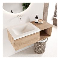 Mondiaz Bukla 100cm badmeubel met open module 40 kleur washed oak 1 lade wastafel links zonder kraangat kleur talc