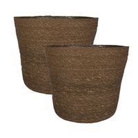 Set van 2x stuks plantenpot/bloempot van jute/zeegras diameter 26 cm en hoogte 23 cm camel bruin