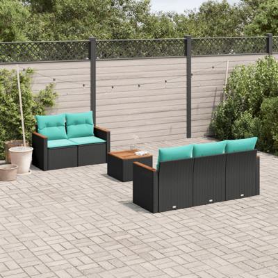 6-delige tuinbankset met kussens van zwart polyrotan