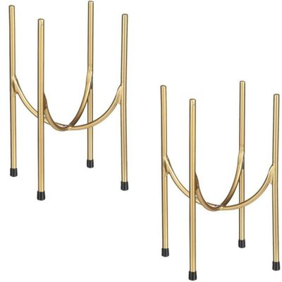 Set van 2x stuks plantenpot/bloempot plantenstandaard/verhoger goud metaal 32 x 21 cm