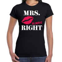 Mrs always right t-shirt zwart met roze lippen voor dames - thumbnail