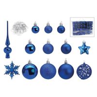 Blauwe kunststof kerstballen 3/4/6 cm en kerstversiering set 111-delig   -