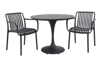 Stripe/Toscara stapelbare ronde bistroset Ø90 cm. - Antraciet/Keramiek