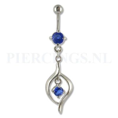 Navelpiercing hangend kristal blauw
