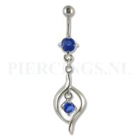 Navelpiercing hangend kristal blauw