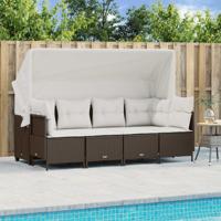 5-delige Loungeset met kussens poly rattan bruin