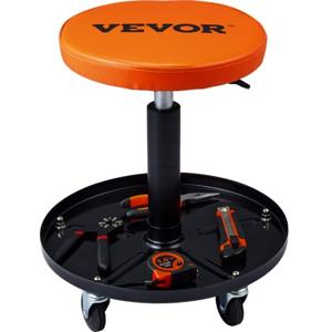 VEVOR rollende mechanische kruk werkplaatskruk 250 lbs 406-559 mm in hoogte verstelbare werkplaatsstoel werkplaatskruk met gereedschapsbak voor garagewinkel autoreparatie zwart + oranje