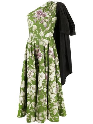 ERDEM robe asymétrique à fleurs - Vert