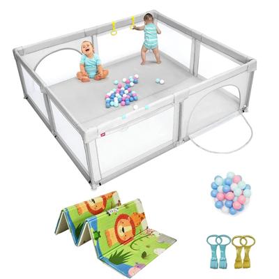 Baby Speelbox Grote Babybox Draagbare Box met Opvouwbaar Babymat Grondbox 206 x 185,5 x 68 cm Grijs + Speelmat Groen