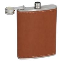 Gerimport Heupfles - chroom - staal - bruin - 224 ml - roestvrij staal drinkfles - zakfles