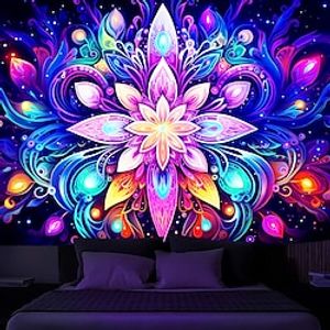 blacklight wandtapijt uv-reactieve glow in the dark mandala trippy bohemien mistig natuurlandschap hangend tapijt muurkunst muurschildering voor woonkamer slaapkamer Lightinthebox