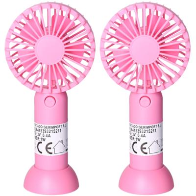 Mini ventilator/handventilator - 2x - 8 x 5 x 16 cm - Roze - Verkoeling in zomer