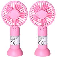 Mini ventilator/handventilator - 2x - 8 x 5 x 16 cm - Roze - Verkoeling in zomer