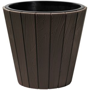 Prosperplast Plantenpot/bloempot Wood Style - buiten/binnen - kunststof - donkerbruin - D35 x H32 cm - Plantenpotten