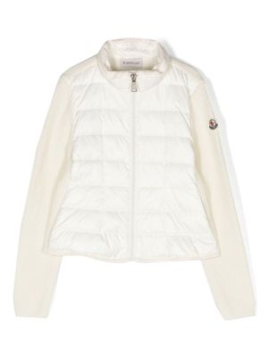 Moncler Enfant veste en maille nervurée à empiècements matelassés - Blanc