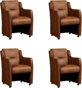 Set van 4 Bruine leren landelijke eetkamerfauteuils Mass - Kenia Leer Brown (bruin leer)