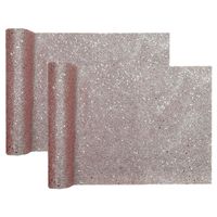 Tafelloper op rol - 2x - rose goud glitter - 28 x 300 cm - polyester - thumbnail