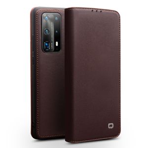 Qialino - echt lederen luxe wallet hoes - Huawei P40 - Bruin